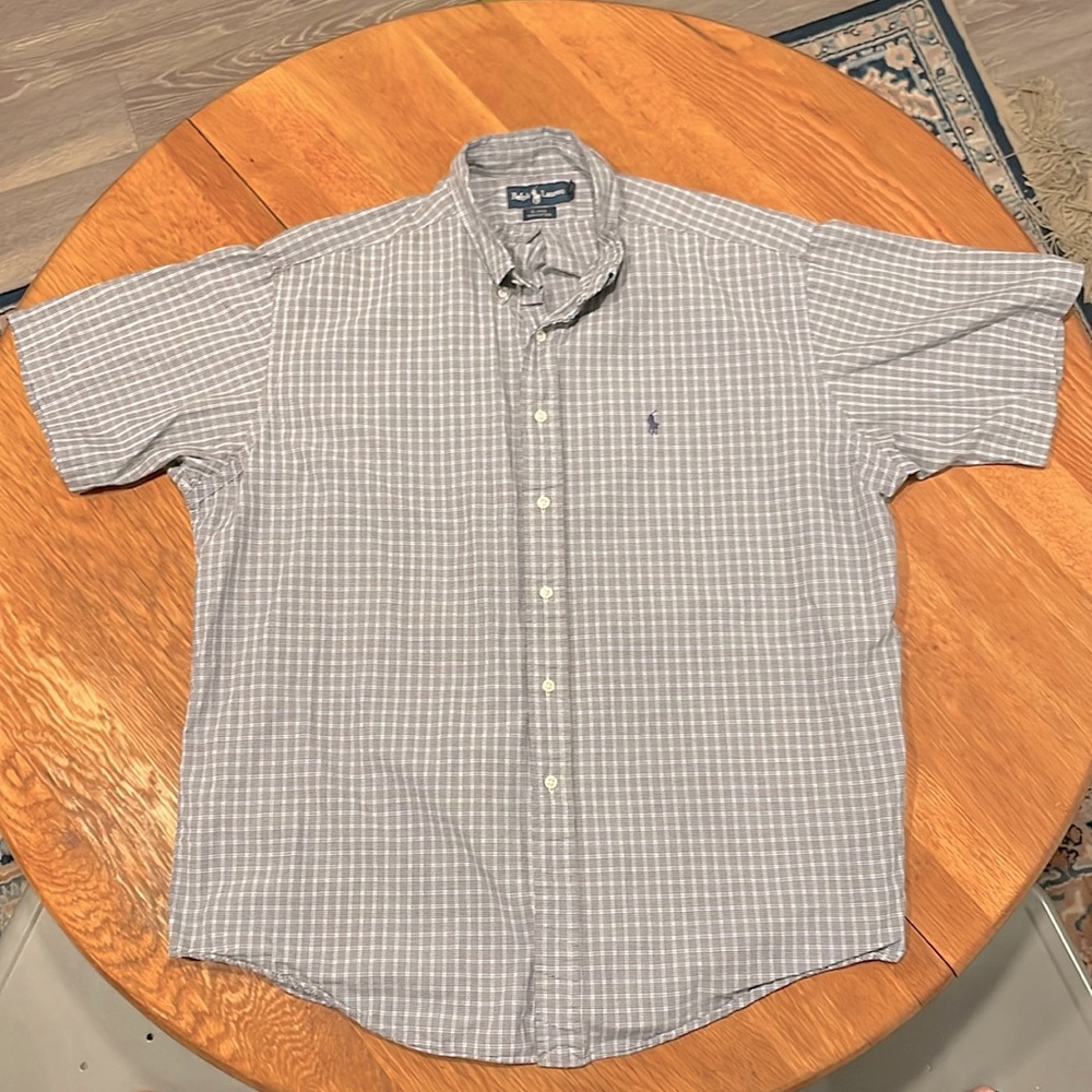 Ralph Lauren Blake checkered short sleeve button up shirt. Blue & gray. Mens XL.